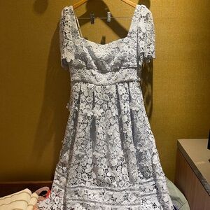 Brand new Self Portrait baby blue guipure lace dress size us6 / uk10